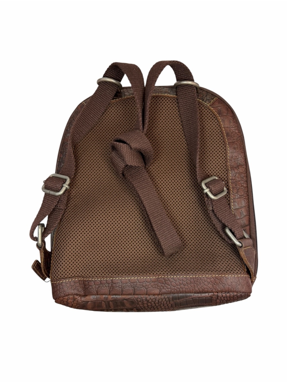 Croc-Embossed Brown Leather Women's Backpack - Picture 2 of 5